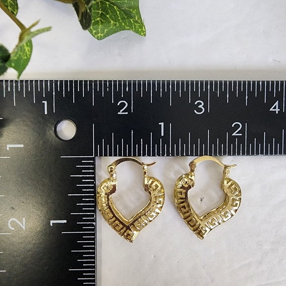 Gold Greek Key Heart Shaped Hoop Earrings - Picture 7 of 7